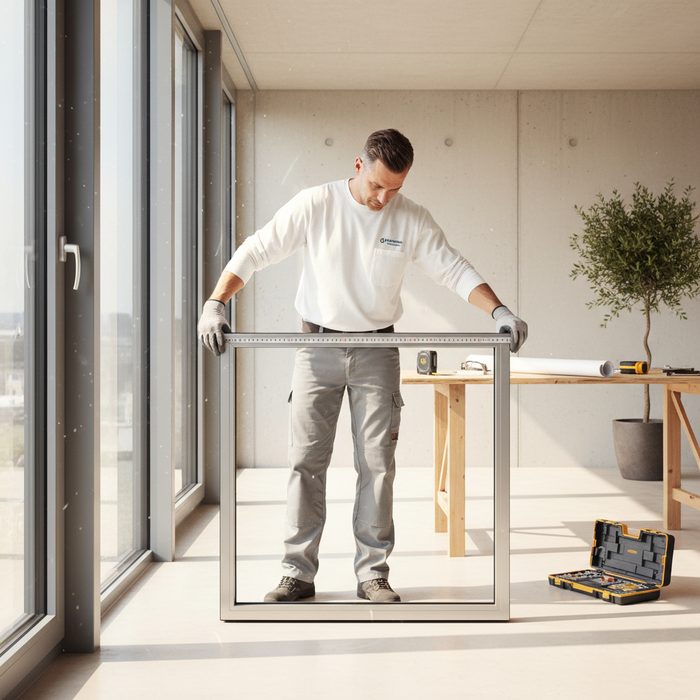 Prise de mesure d'une fenêtre par un vitrier